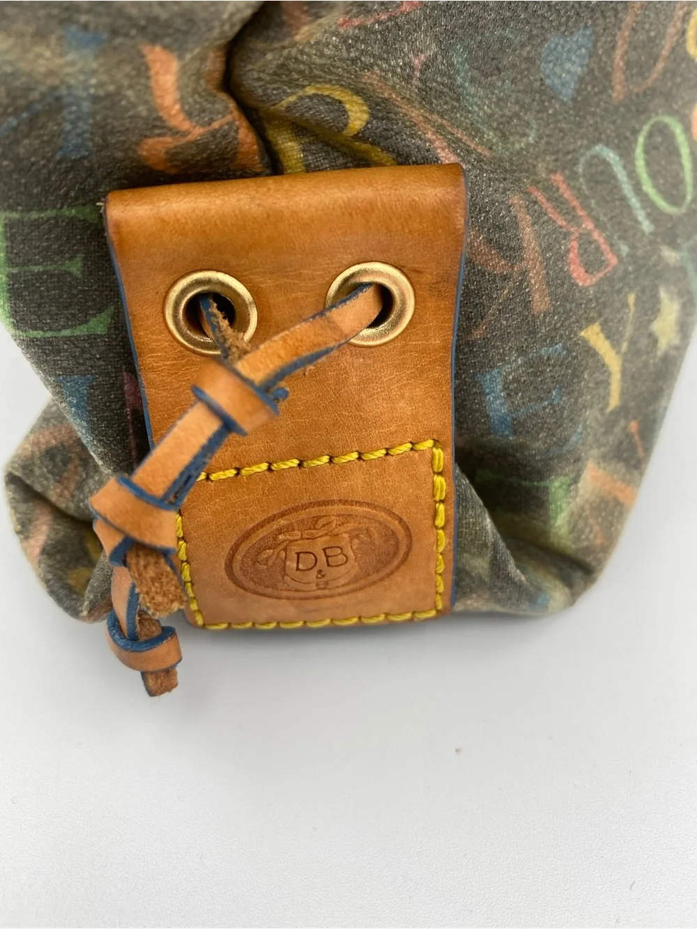Dooney & Bourke Multicolor Logo Shoulder Bag with Tan Leather